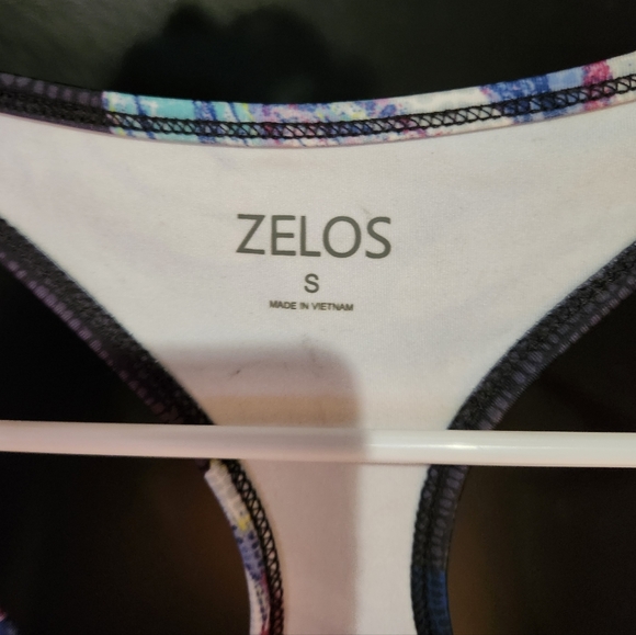 Zelos blue and black floral razorback padded sports bra woman's small - Picture 3 of 4